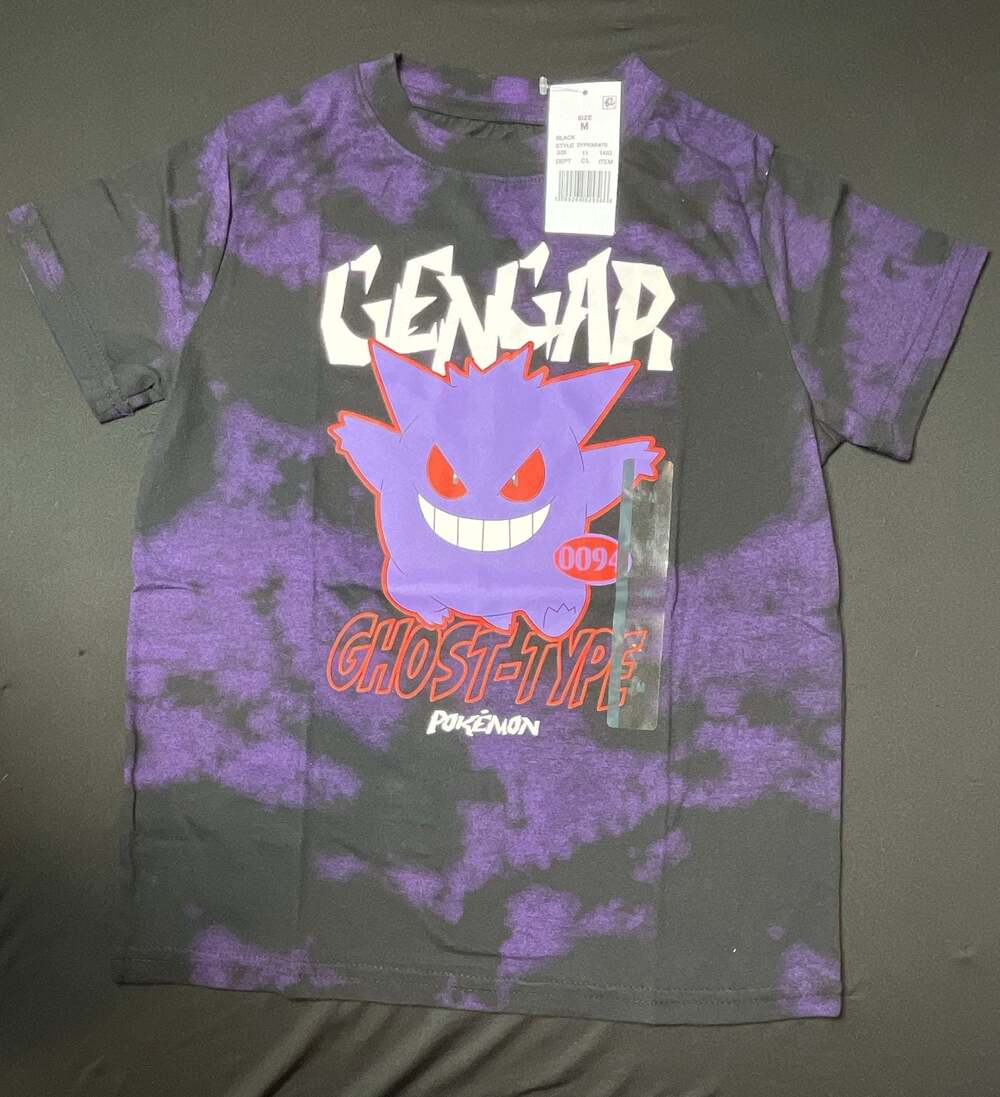 Kids Pokemon Gengar Ghost-Type Graphic T-Shirt Black Purple Tie-Dye